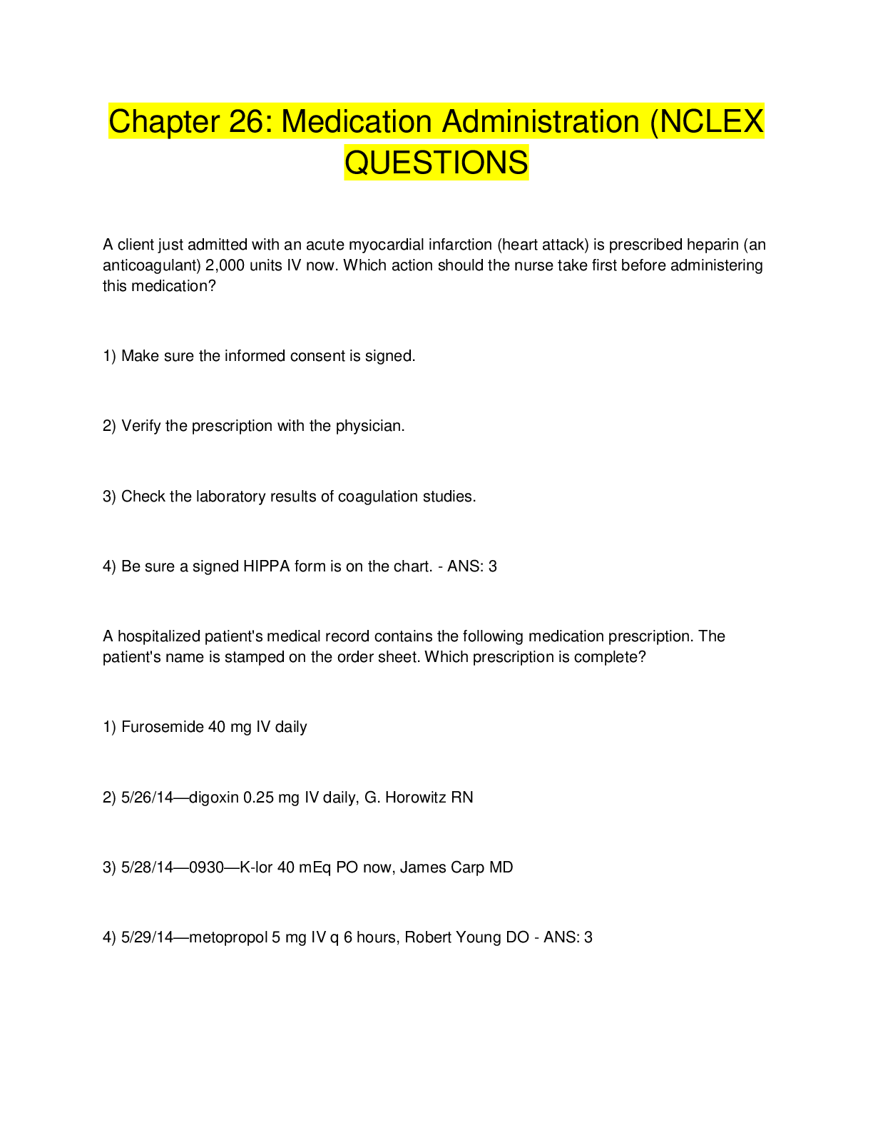 Preview image for Chapter 26: Medication Administration (NCLEX  QUESTIONS